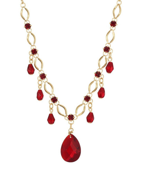 Gold-Tone Siam Red Bead Pendant Necklace