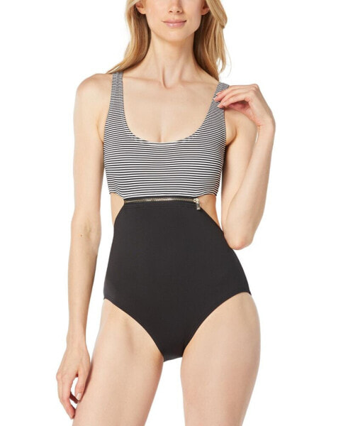 Women's Zip-Detail Striped-Top One-Piece Swimsuit