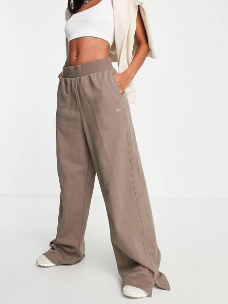 Reebok high waisted wide leg trousers in taupe brown