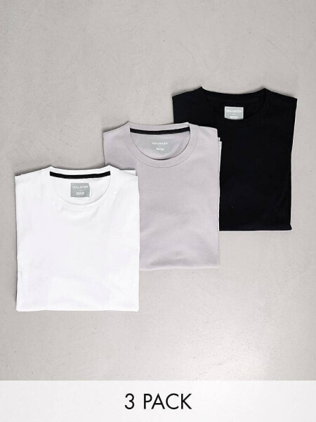 Hollister 3 pack slim fit crew neck small logo t-shirt in white/grey/navy
