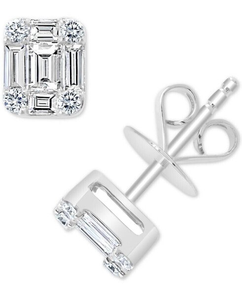 EFFY® Diamond Round & Baguette Cluster Stud Earrings (3/4 ct. t.w.) in 14k White Gold