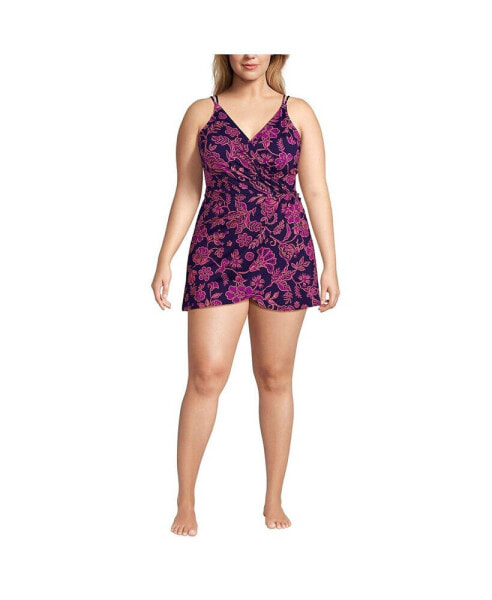 Plus Size Tulip Wrap Mini Swim Dress One Piece Swimsuit