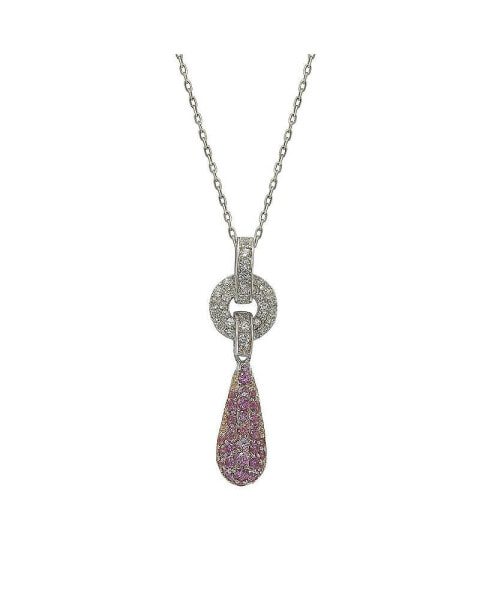 Pink Sapphire & Lab-Grown White Sapphire Puff Tear Drop Pendant Necklace in Sterling Silver by Suzy Levian