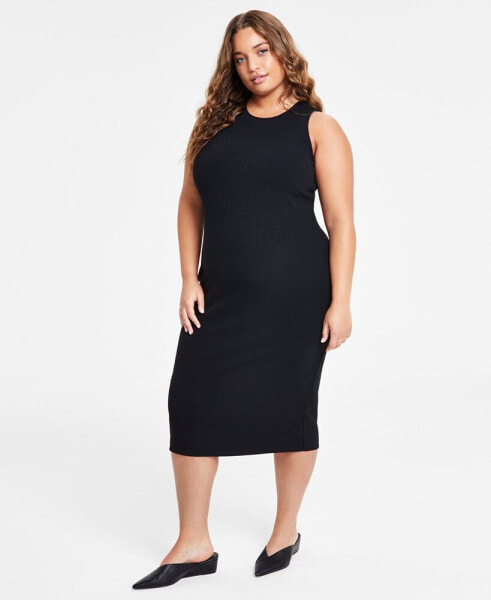 Plus Size Sleeveless Ribbed Knit Midi Dress, Created for Macy's