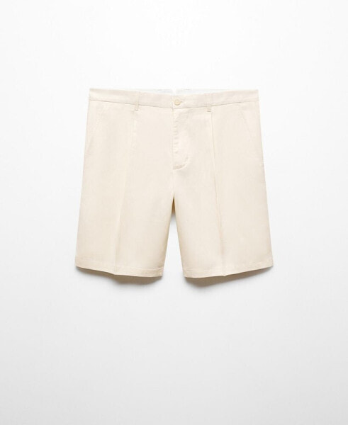 Men's Linen-Blend Darts Detail Bermuda Shorts