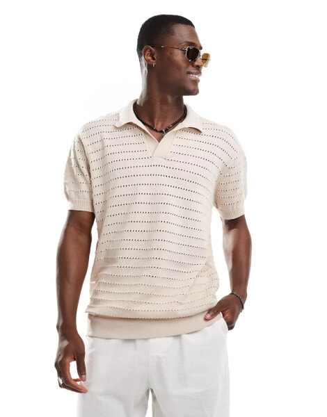 South Beach oversized knit beach polo in oat