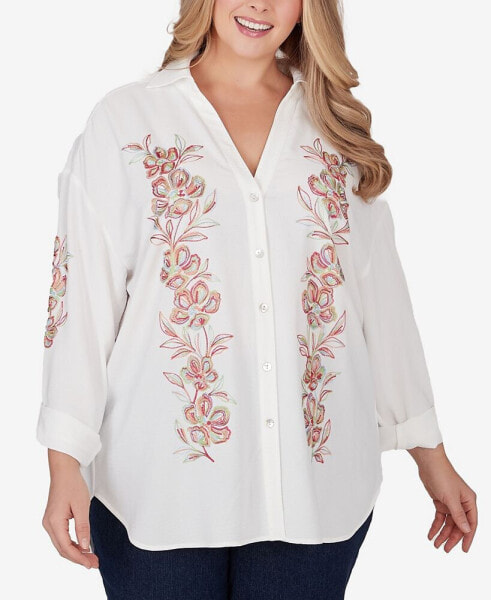 Plus Size Solid Embroidered Crepe Top