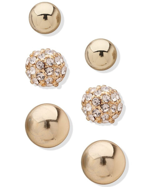 Gold-Tone 3-Pc. Set Pavé Stud Earrings