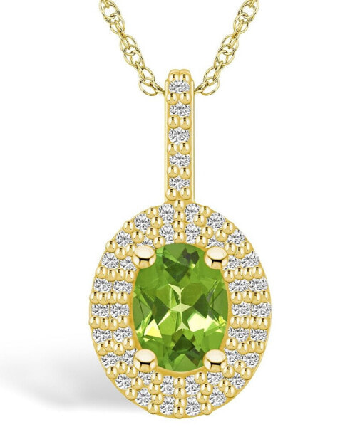 Peridot (1-1/3 Ct. T.W.) and Diamond (1/2 Ct. T.W.) Halo Pendant Necklace in 14K Yellow Gold