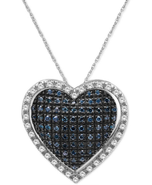 Macy's blue Diamond (5/8 ct. t.w.) & White Diamond (3/8 ct. t.w.) Heart Halo 18" Pendant Necklace in Sterling Silver