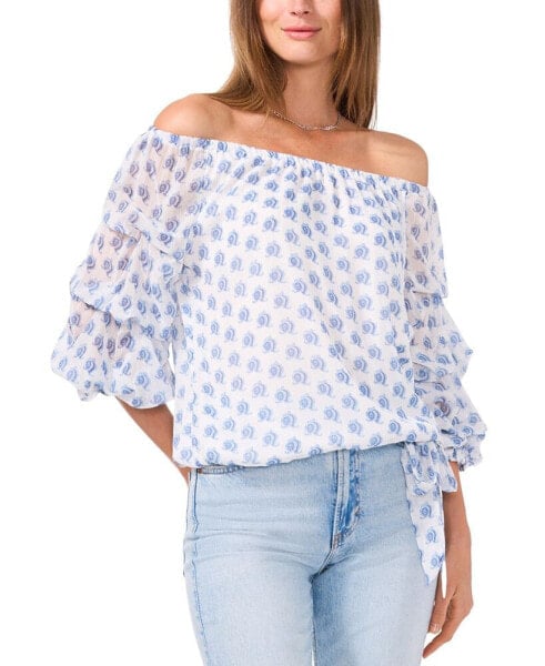 Women's Printed Off-The-Shoulder Bubble-Sleeve Top