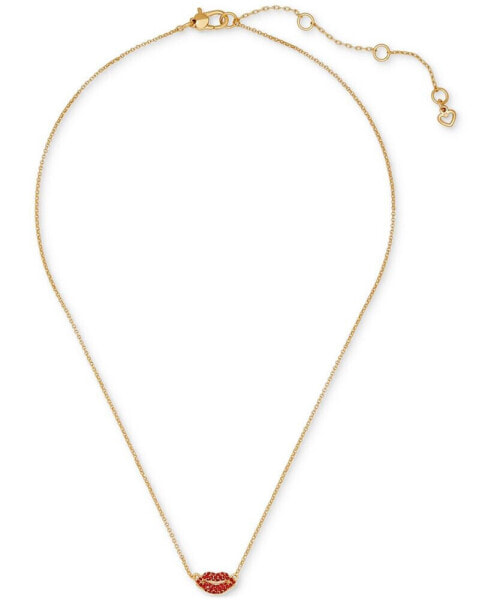 kate spade new york gold-Tone Crystal Lip Pendant Necklace, 16" + 3" extender