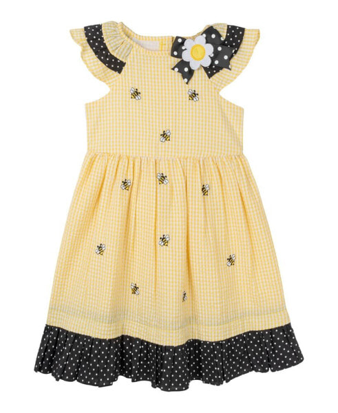 Toddler Girls Bumble Bee Flutter Sleeve Seersucker Dress
