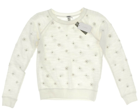 J.Crew Stylish beaded white Womens Cotton Pullover Sweater Size XXS