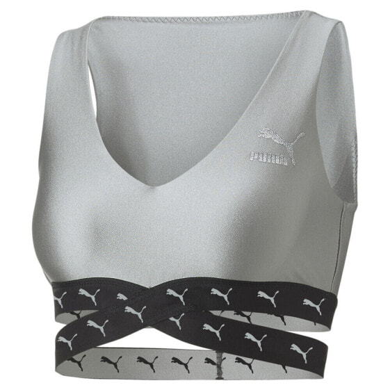 Puma Sq Cropped V Neck Crop Top Womens Grey Casual Athletic 53629810