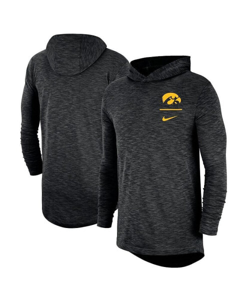 Men's Black Iowa Hawkeyes Slub Performance Long Sleeve Hoodie T-shirt