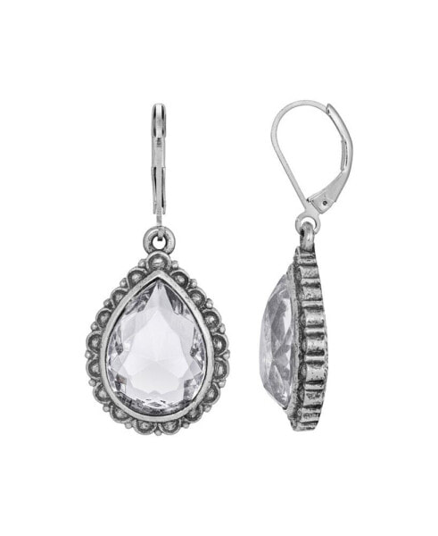 Glass Silver-Tone Teardrop Earrings