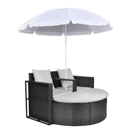 Шезлонг vidaXL Rattan-Lounge с зонтом