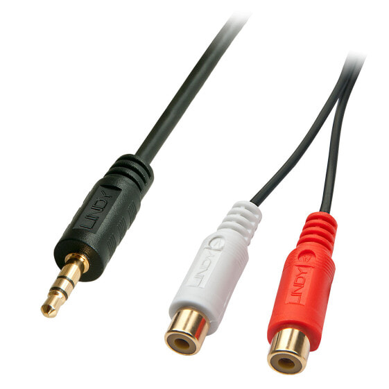 Lindy 0.25m AV Adapter Cable - 3.5mm Male to 2 x RCA Female, 2 x RCA, Male, 3.5mm, Female, 0.25 m, Black, Red, White