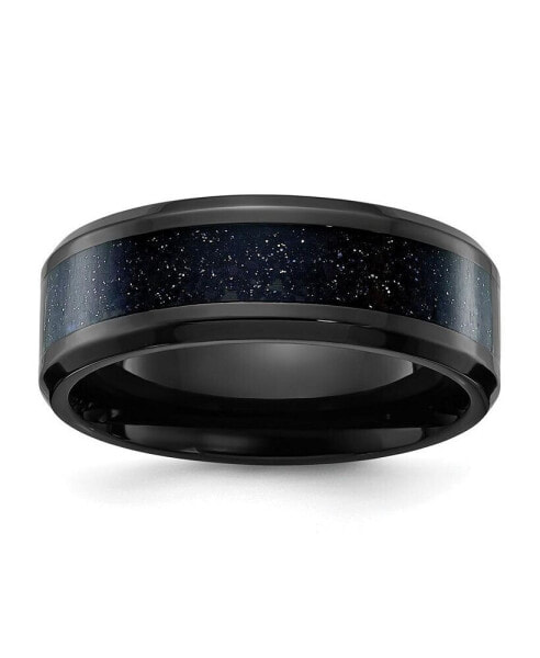 Stainless Steel Black IP-plated Star Sandstone Inlay Band Ring