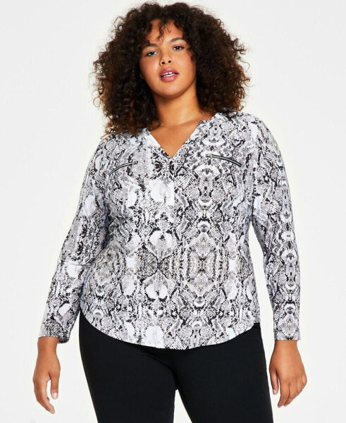 Plus Size Zip-Pocket Top, Created for Macy's