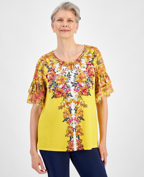 Women's Short-Sleeve Printed Ruffled-Cuff Top, Created for Macy's