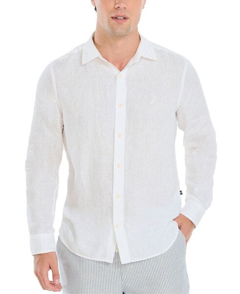 Men's Classic-Fit Long-Sleeve Button-Up Solid Linen Shirt