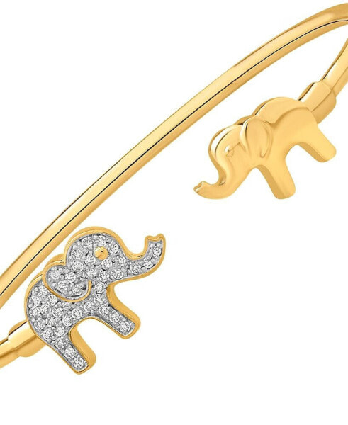 Diamond Elephant Cuff Bangle Bracelet (1/4 ct. t.w.) in Sterling Silver or 14k Gold-Plated Sterling Silver, Created for Macy's