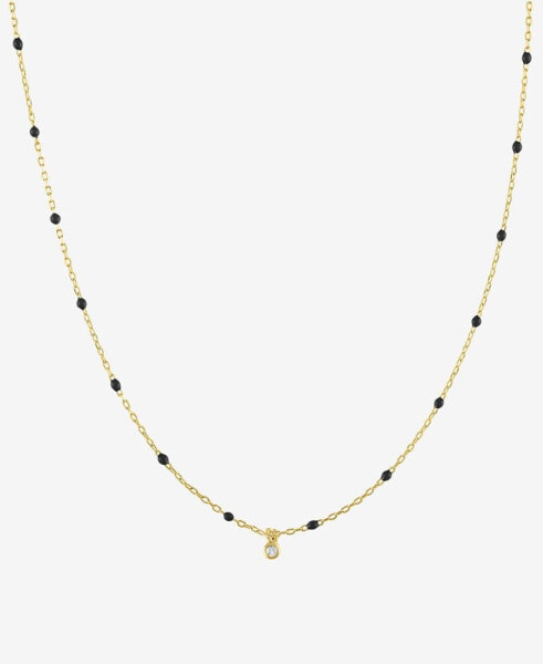 Macy's diamond Accent Bezel Dangle Enamel Bead 18" Pendant Necklace in Sterling Silver or 14k Gold-Plated Sterling Silver