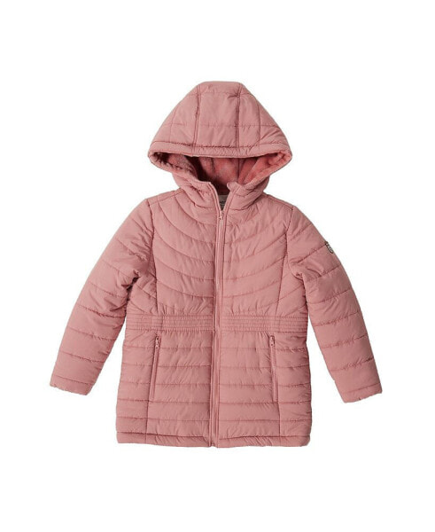Girls Pink Fuzzy Sherpa Lined Coat with Hood