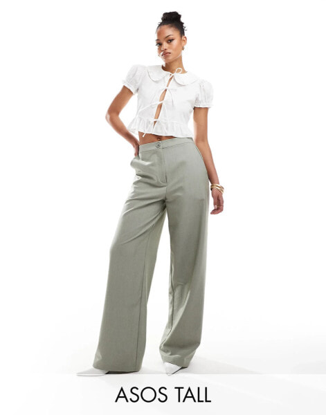 ASOS DESIGN Tall relaxed tailored trousers in olive