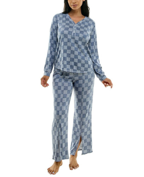 Women's 2-Pc. Printed Henley Pajamas Set