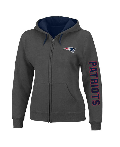 Women's Heather Charcoal New England Patriots Plus Size Fleece Full-Zip Hoodie Jacket