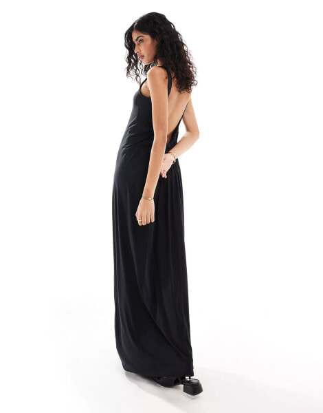 ASOS DESIGN ruched dropped back maxi dress in black