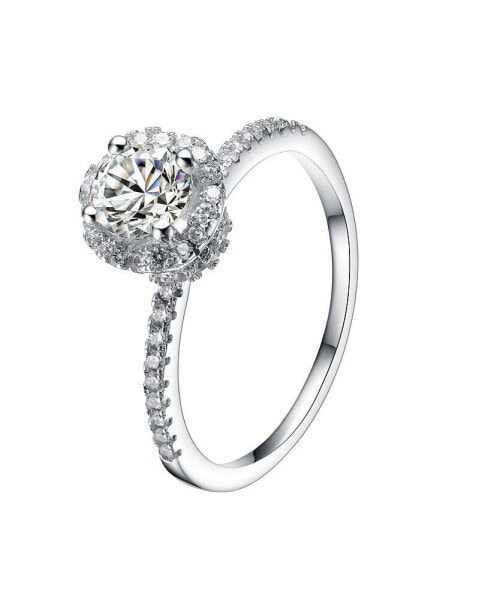 Sterling Silver White Gold Plated Round Clear Cubic Zirconia Solitaire Ring
