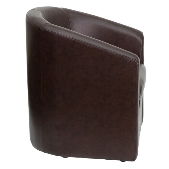 Brown Leather Barrel-Shaped Guest Chair