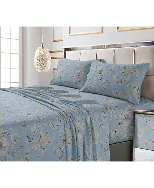 Постельное белье Tribeca Living Colmar Printed из хлопка с 300-ниточным сатином для кровати Cal King (набор на глубокий матрас)