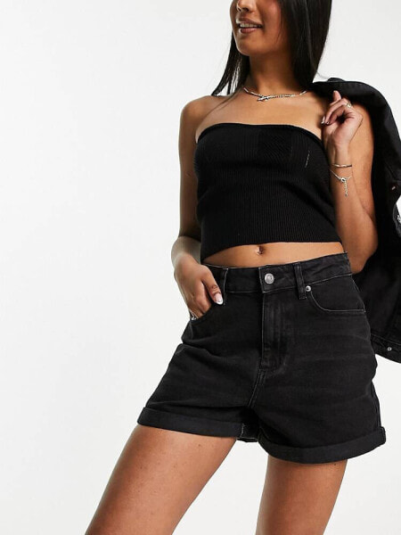 ASOS DESIGN denim comfort mom short in washed black