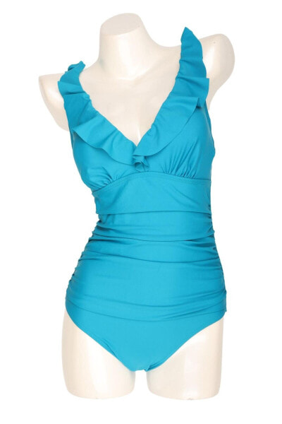 DKNY 300743 Women s Ruffle Plunge Tummy Control One Piece Swimsuit Size 6