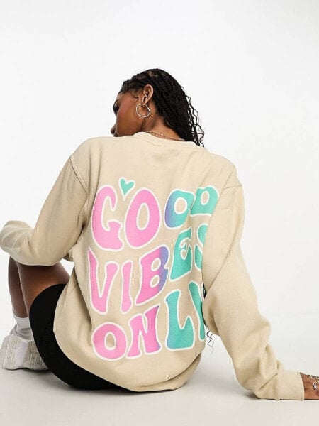 In The Style exclusive Good Vibes Only motif sweatshirt in stone