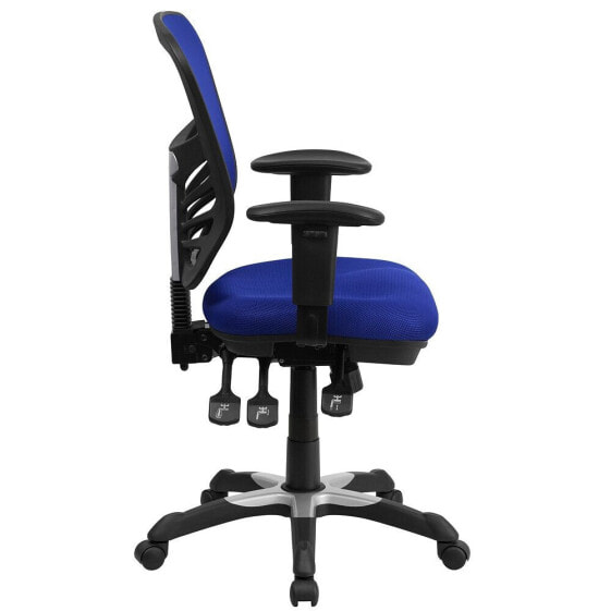 Mid-Back Blue Mesh Multifunction Executive Swivel Chair With Adjustable Arms