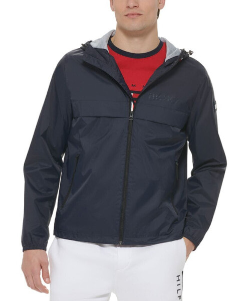 Men's Stretch Hooded Zip-Front Rain Jacket