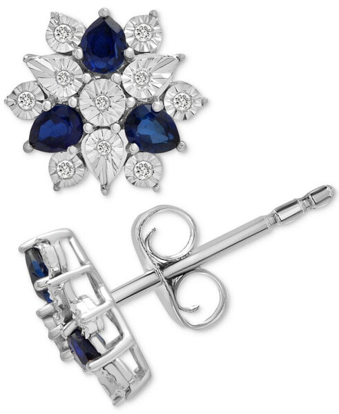 Серьги Macy's Lab-Grown Sapphire & Diamond Flower Cluster Stud