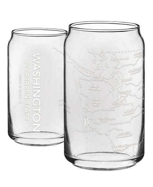 THE CAN Washington State Map 16 oz Everyday Glassware, Set of 2