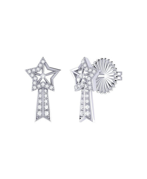 Shooting Star Design Sterling Silver Diamond Comet Women Earring