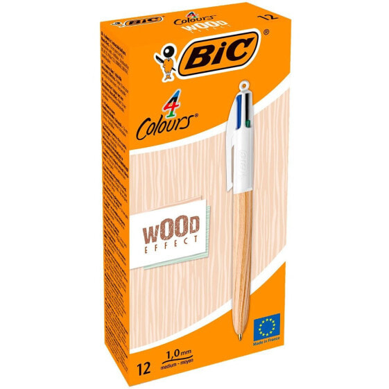 BIC Box Of 12 Pens 4 Colours Wood