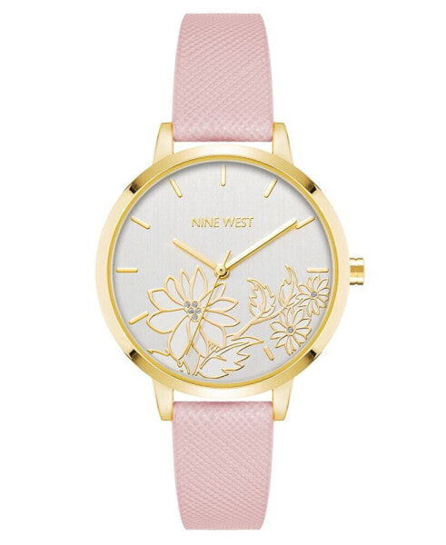 Woman's Quartz Pink Faux Leather Band and Floral Pattern Watch, 36mm