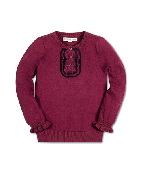 Baby Girls Long Sleeve Ruffle Sweater Henley, Infant