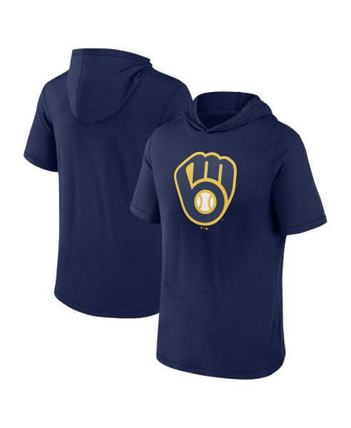 Men's Navy Milwaukee Brewers Short Sleeve Hoodie T-shirt
