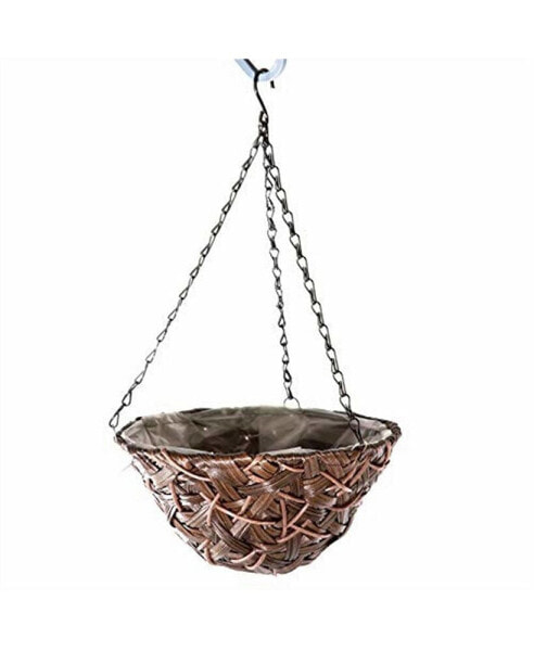 Round Woven Plastic Wicker Hanging Basket, Brown